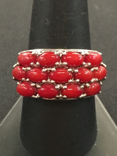 Designer NF Ornate Sterling Silver & Red Jasper Ring - Size 10