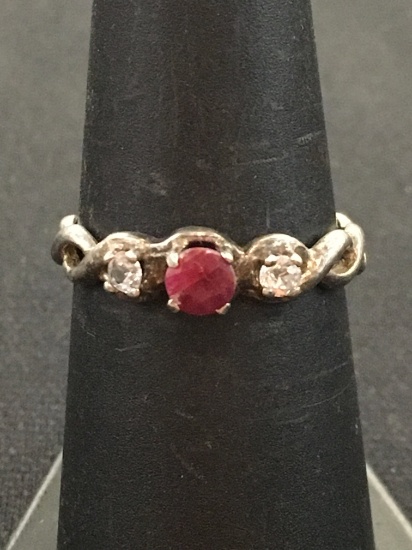 Ruby & CZ Sterling Silver Ring - Size 6.5