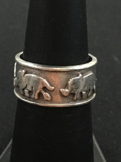 Carved Sterling Silver Elephant Ring Band - Size 6.5