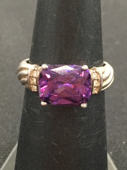 Designer NV Sterling Silver & Purple Gemstone Ring - Size 5.75