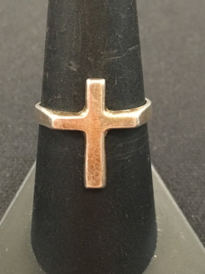 Ornate Sterling Silver Cross Ring - Size 7.75