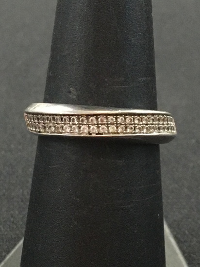 AMC Diamond Lined Sterling Silver Ring Band - Size 6.75