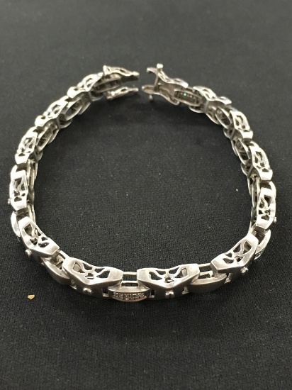 Sterling Silver "X" Link 8" Bracelet w/ Diamond Accents