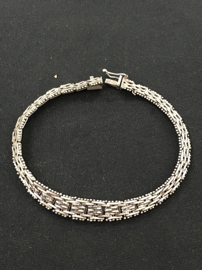 Unique Italian Made Tapered Riccio Link 8" Sterling Silver Bracelet