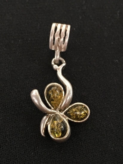 Sterling Silver "Clover" Motif Pendant with Pear Shaped Amber Gemstones