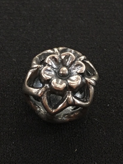 Flower Motif Sterling Silver Bracelet Slide Bead