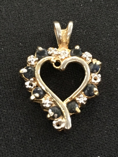 Gold-Tone Midnight Sapphire Heart Pendant w/ Diamond Accent