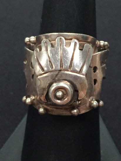 Old Pawn Artisan Carved Sterling Silver Wide Ring