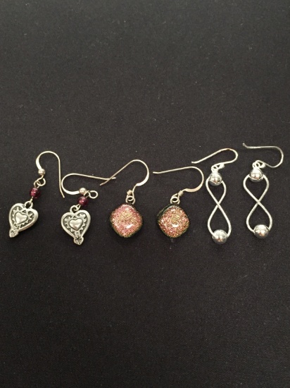 3 Pairs of Sterling Silver Earrings