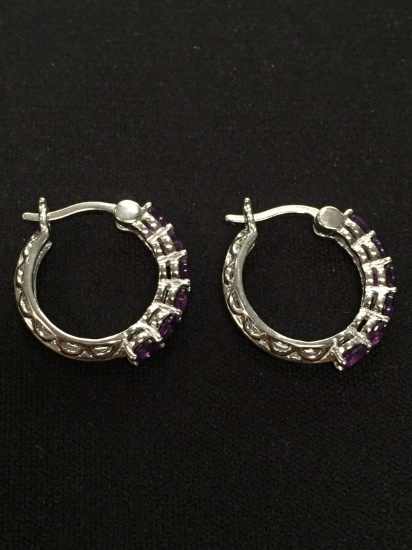 Purple Gemstone Lined Sterling Silver Earrings