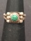 Old Pawn Sterling Silver & Green Turquoise Ring - Size 3
