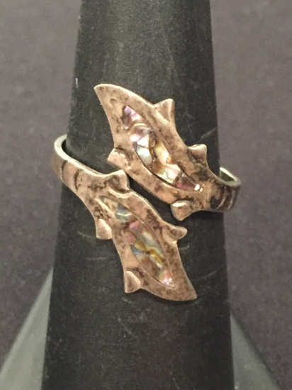 Old Pawn Sterling Silver & Abalone Inlay Ring - Size 7.5