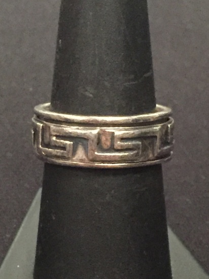 Carved Old Pawn Sterling Silver Double Ring Band - Size 7.5