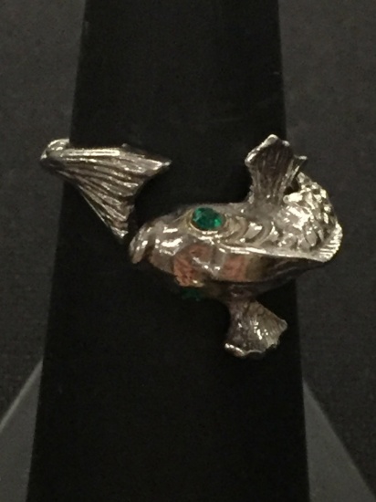 Vintage Sterling Silver Koi Fish Ring - Size 7