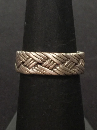 Woven Sterling Silver Thick Ring Band - Size 7