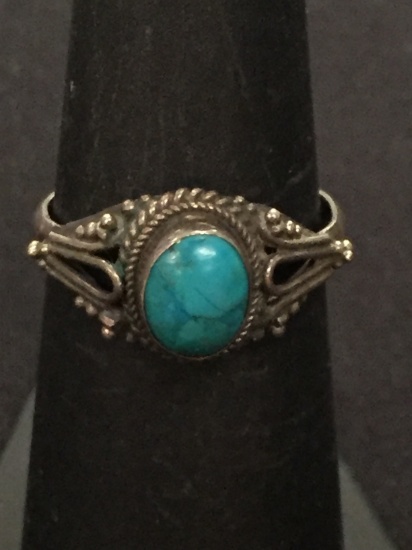 Bali Style Sterling Silver & Turquoise Ring - Size 6.25