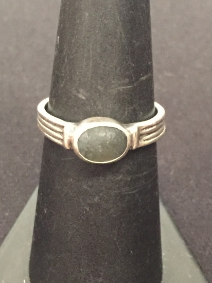 Vintage Ocean Glass Sterling Silver Ring - Size 7