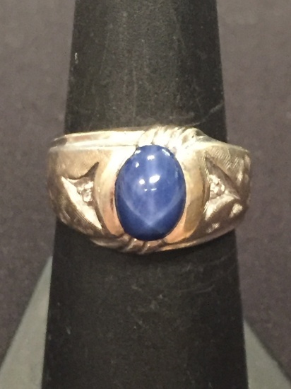 Blue Cat's Eye Sterling Silver Ring - Size 7.25