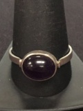 Vintage Cabachon Amethyst Large Sterling Silver Ring - Size 12