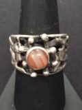 Israel Sterling Silver & Agate Thick Open Band Ring