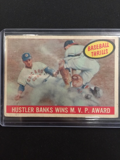 1959 Topps #469 Hustler Banks Wins MVP Award - Ernie Banks Vintage Baseball Card