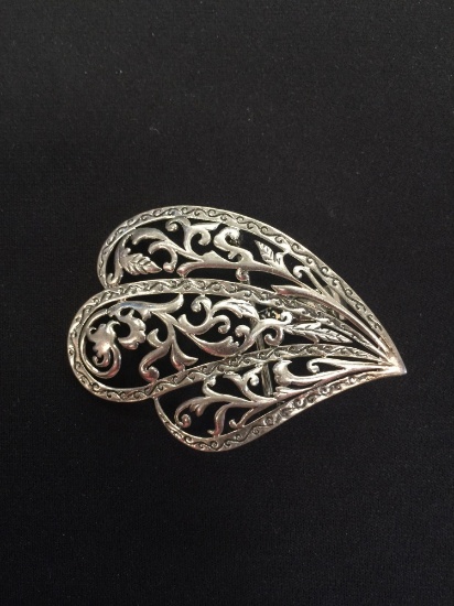 Indian Crafted Large Sterling Silver Vintage Filigree Decorated Brooch