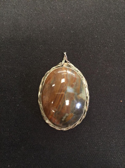 Hand Made Sterling Silver Pendant w/ Oval Jasper Cabachon
