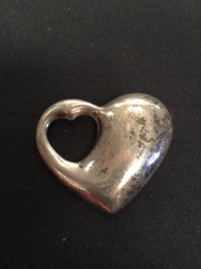 Sterling Silver "Open" Puffy Heart Pendant