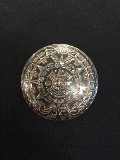 Old Pawn Mexico Aztec Calendar Sterling Silver Brooch