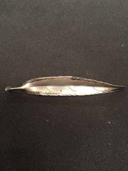 Old Pawn Native American Long Sterling Silver Feather Motif Brooch