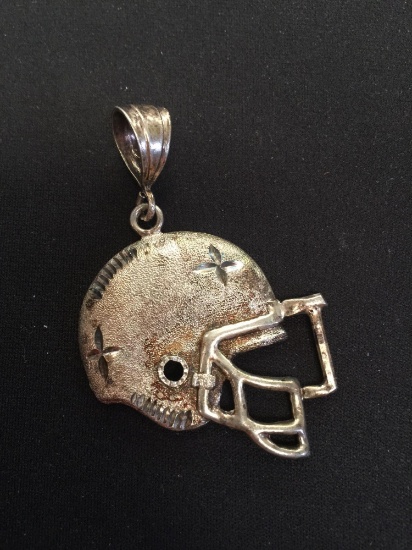 Large Hand Crafted "Football Helmet" Sterling Silver Pendant
