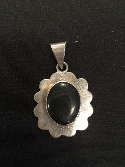 Old Pawn Mexico Hand Made Sterling Silver Pendant with w/ Oval Onyx Bezel Set Cabachon