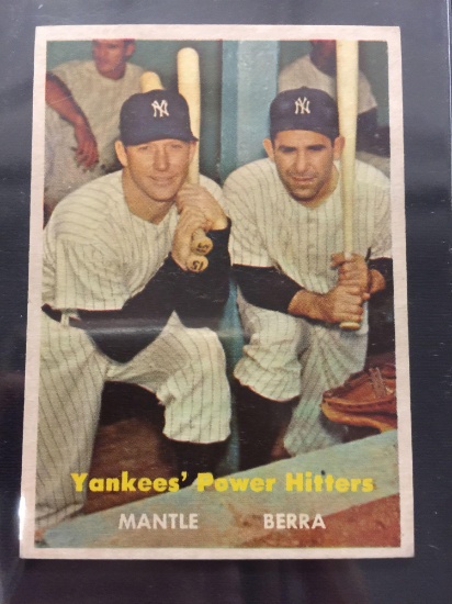 1957 Topps #407 Yankees Power Hitters - Mickey Mantle & Yogi Berra Vintage Baseball Card