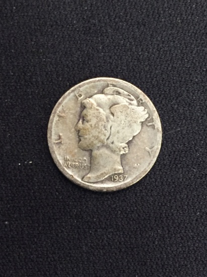 1937 United States Mercury Dime - 90% Silver Coin