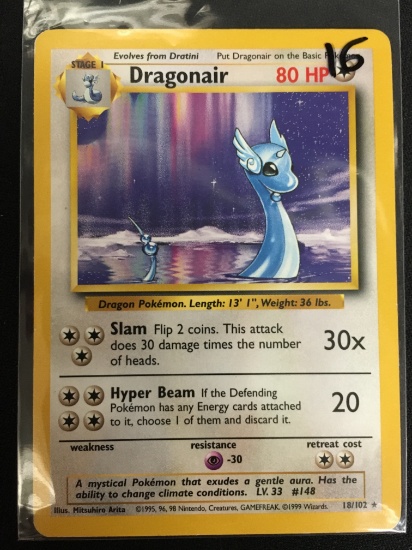 Pokemon Dragonair Base Set Rare Card 18/102