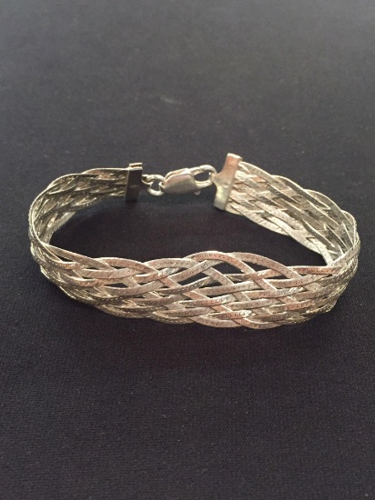 Italian Made Braided Herringbone Sterling Silver 8" Bracelet