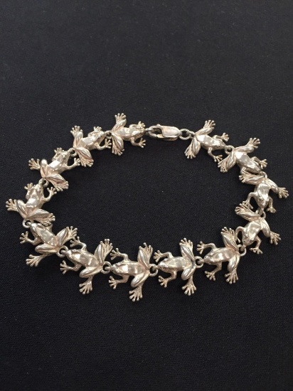 Sterling Silver 8" "Happy" Frog Link Bracelet