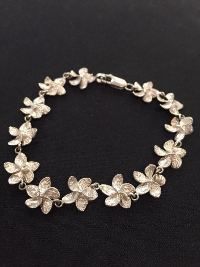 Flower Link Sterling Silver 8" Bracelet