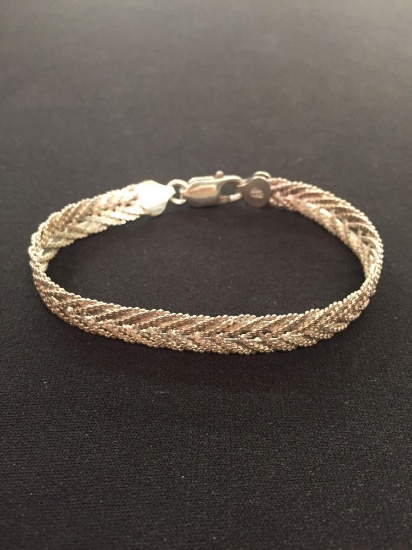 Italian Made Braided Serpentine Link 8" Sterling Silver Bracelet