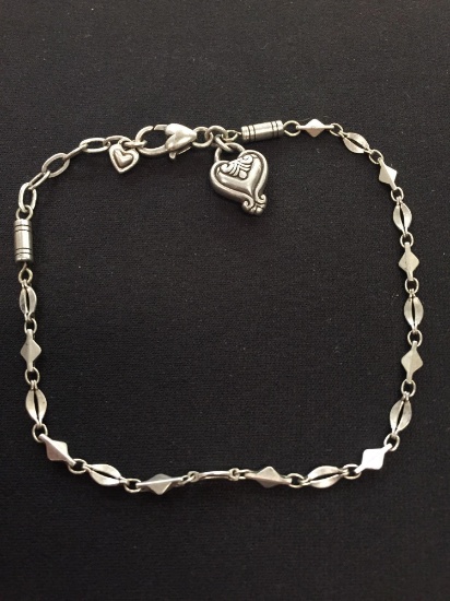 Vintage Heart Motif Designer 10" Sterling Silver Link Bracelet
