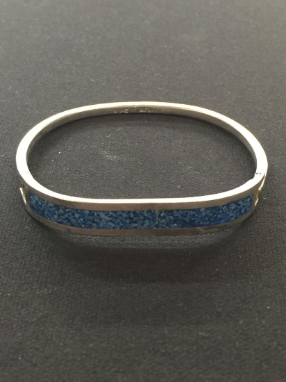 Old Pawn Mexico Sterling Silver Sodalite Inlaid Bangle Bracelet