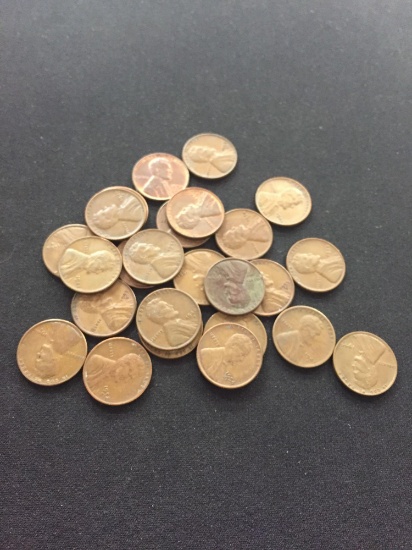 25 Count Lot of United States Lincoln Cent Wheat Pennies