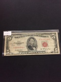 1953 $5 United States Red Seal Currency Bill Note