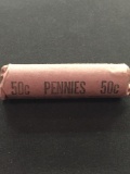 Roll of United States Lincoln Cent Wheat Pennies Labled 