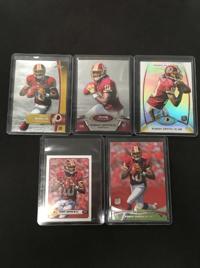 5 Card Lot of Robert Griffin II Redskins Rookie Football Cards