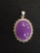 Vintage 20x15 mm Oval Lavendar Jade Cabochon Sterling Silver Framed Pendant