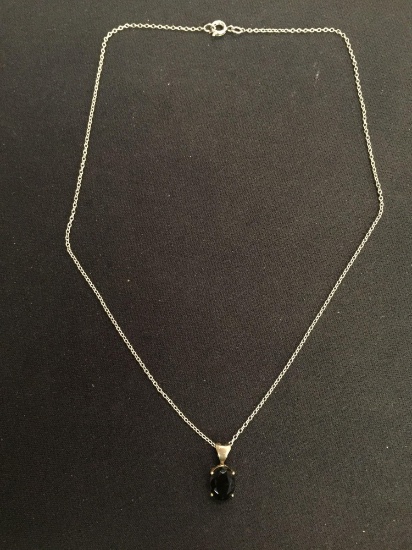 Faceted Onyx Pendant w/ Sterling Silver 16" Cable Chain