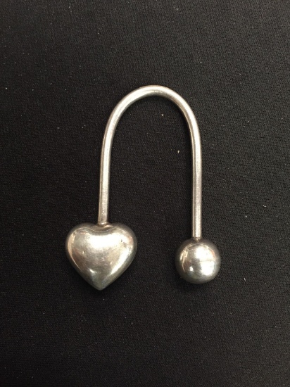 Large Heart Sterling Silver "U" Shaped Keychain