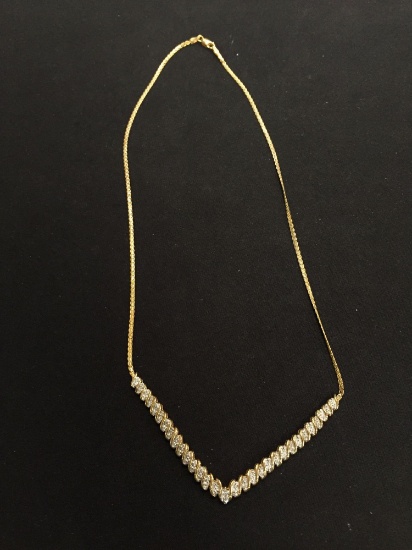 Gold-Tone Sterling Silver Diamond Necklace w/m 18" Wheat Chain