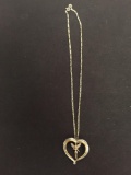 Large Two-Tone Open Heart Pendant w/ Diamond Accented 